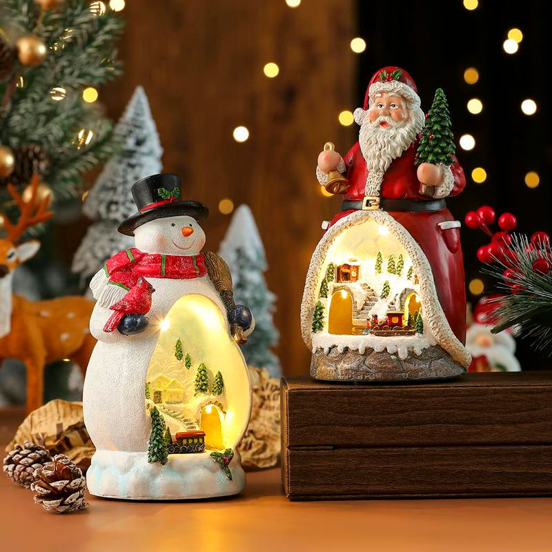 Christmas Santa Snowman Music Box, Village & Rotating Train Decor, Musical Lights, Durable Resin Material, Hand-Painted Colors