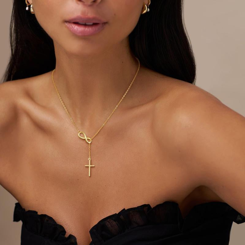 NECOCY Cross Y Chain Pendant Necklaces for Women-Non Tarnish Dainty Charm Necklace-Waterproof Religious Jewelry Gift for Fashion