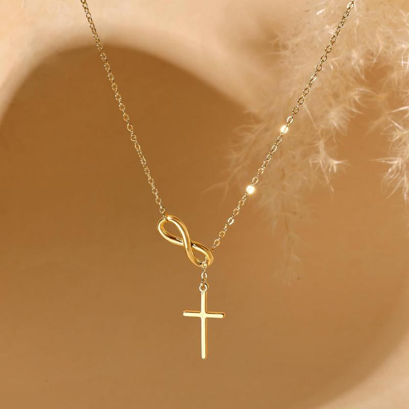NECOCY Cross Y Chain Pendant Necklaces for Women-Non Tarnish Dainty Charm Necklace-Waterproof Religious Jewelry Gift for Fashion