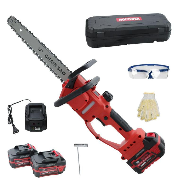 Holyever Cordless High Speed Brushless 12" Chain Saw with Two 21V Batteries,For Makita , Automatic Lubrication, Great for Logging, Crafts, Home, Gifts