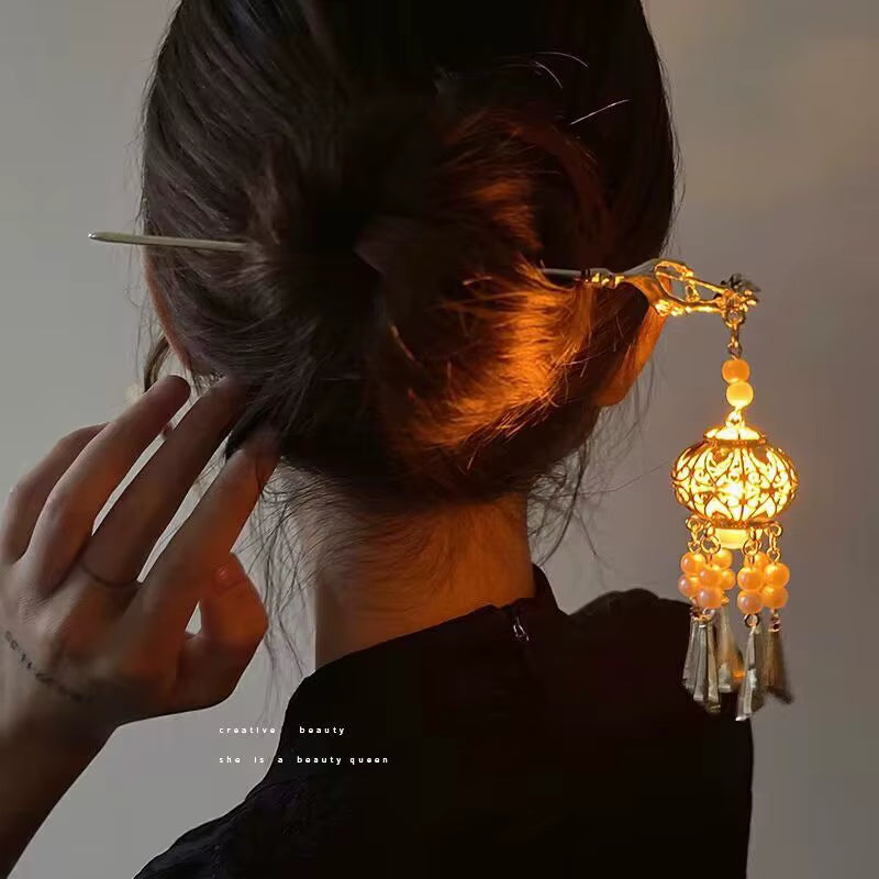 Chinese Rabbit Lantern Hair Pin Clips Hair Sticks Hanfu Hair Accessories for Women Kids Ancient Style Hairpin Hair Fork