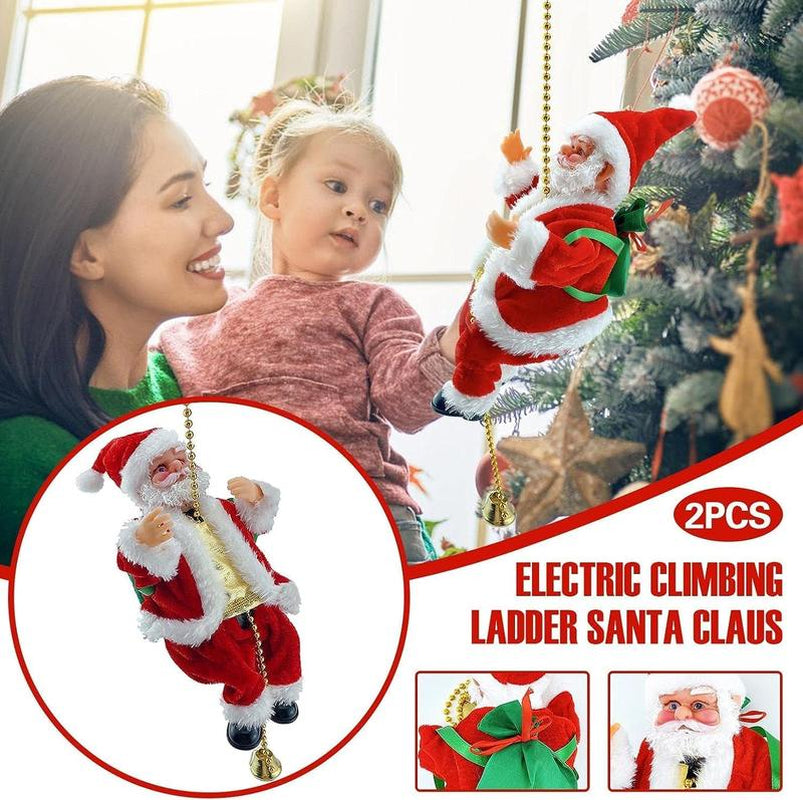 2025 Electric Climbing Santa Christmas Ornament on Rope, with Light Music and Sound Animation Climbing Beads Music Moving, Ladder for Indoor and Outdoor Hanging, Characters Christmas Decorations for Home Gift, Climbing up and down Battery Powered Toys