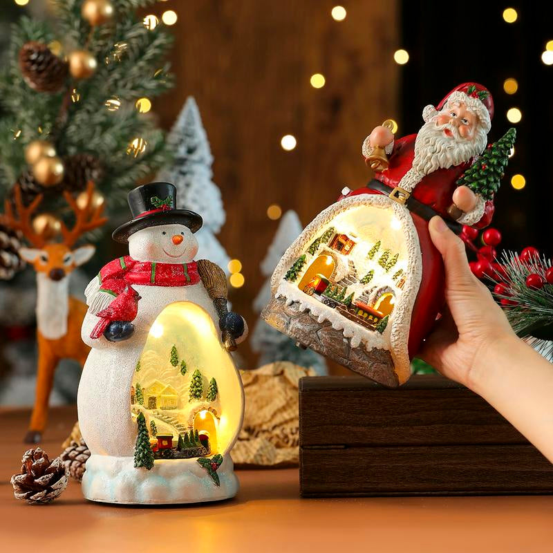 Christmas Santa Snowman Music Box, Village & Rotating Train Decor, Musical Lights, Durable Resin Material, Hand-Painted Colors