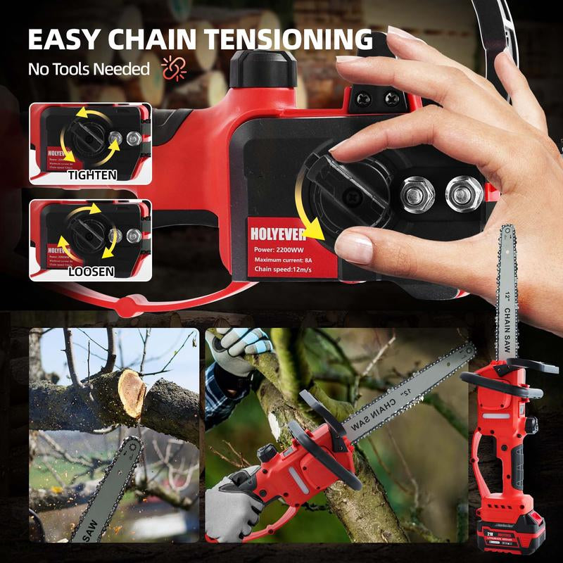 Holyever Cordless High Speed Brushless 12" Chain Saw with Two 21V Batteries,For Makita , Automatic Lubrication, Great for Logging, Crafts, Home, Gifts