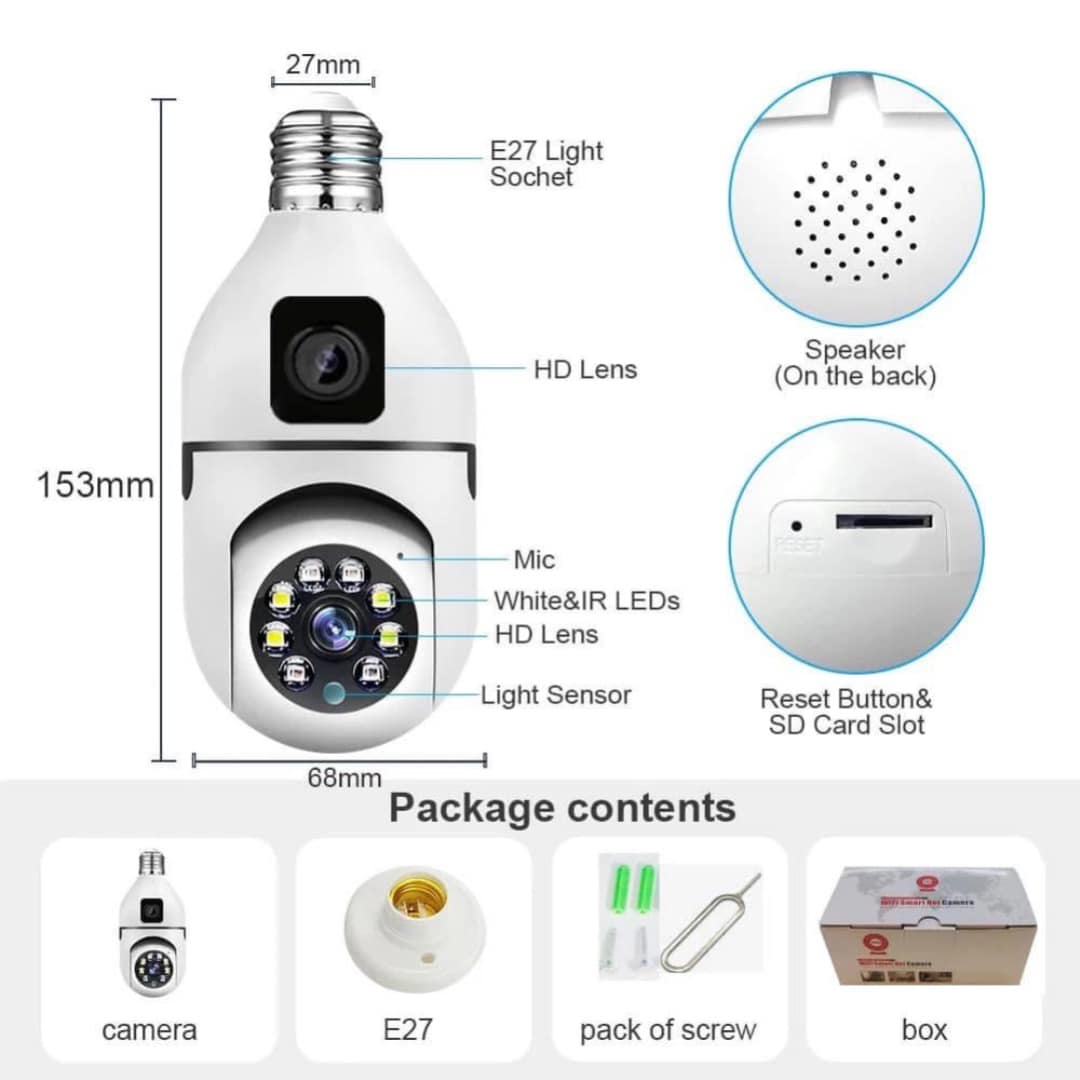 8MP E27 Bulb Surveillance Camera Wifi IP PTZ CCTV Camera 10X Zoom Color Night Vision Human Tracking Security Baby Monitor Cam