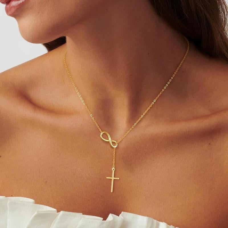 NECOCY Cross Y Chain Pendant Necklaces for Women-Non Tarnish Dainty Charm Necklace-Waterproof Religious Jewelry Gift for Fashion