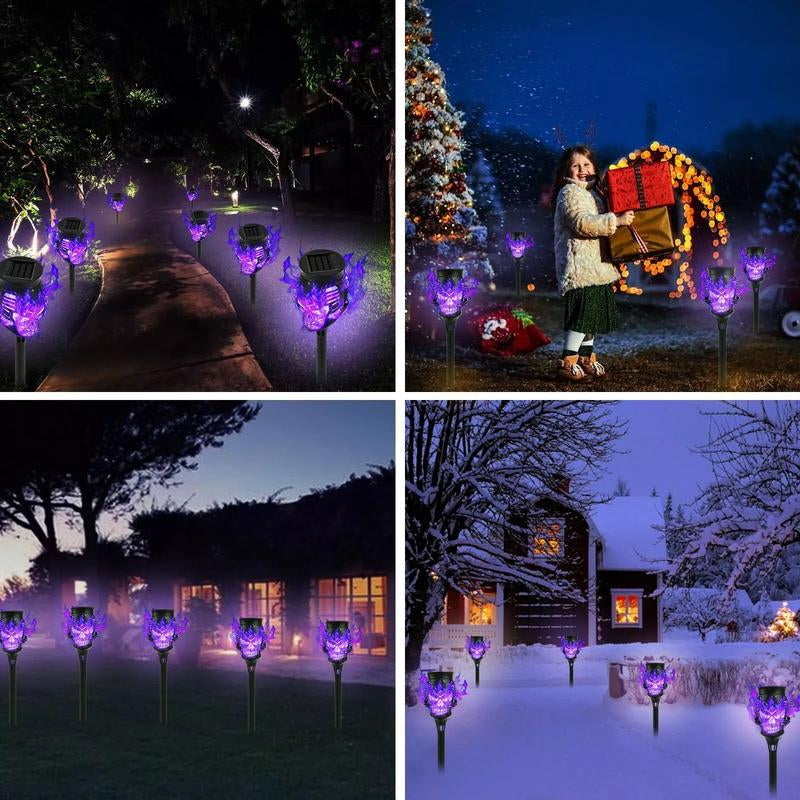 Halloween Spooky Skulls Solar Torches 4 Pack Flickering Gardenlamp Ecofriendly Decorative Lights for Lawn & Pathway