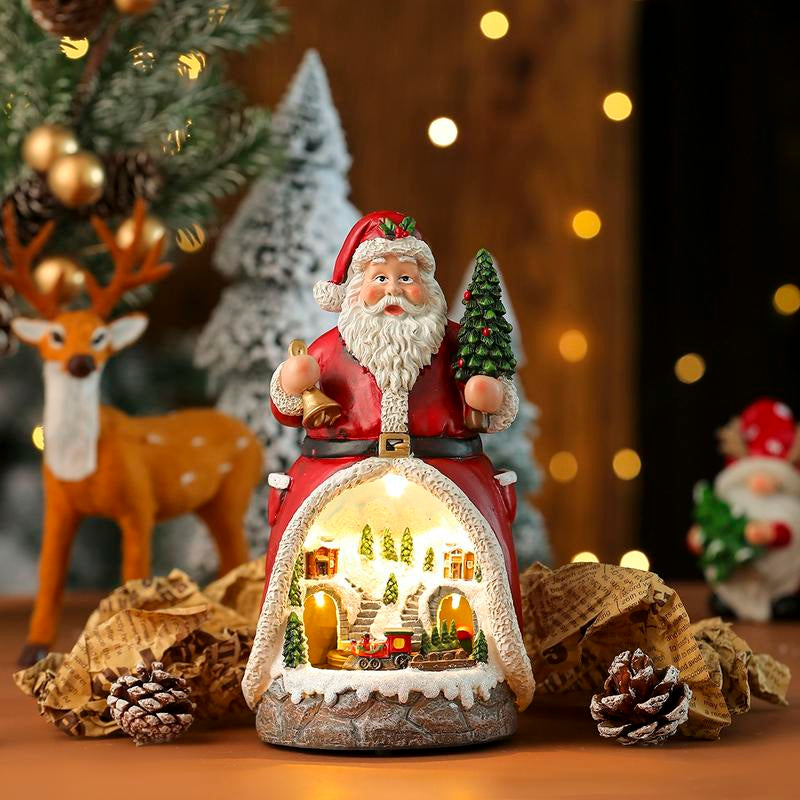 Christmas Santa Snowman Music Box, Village & Rotating Train Decor, Musical Lights, Durable Resin Material, Hand-Painted Colors