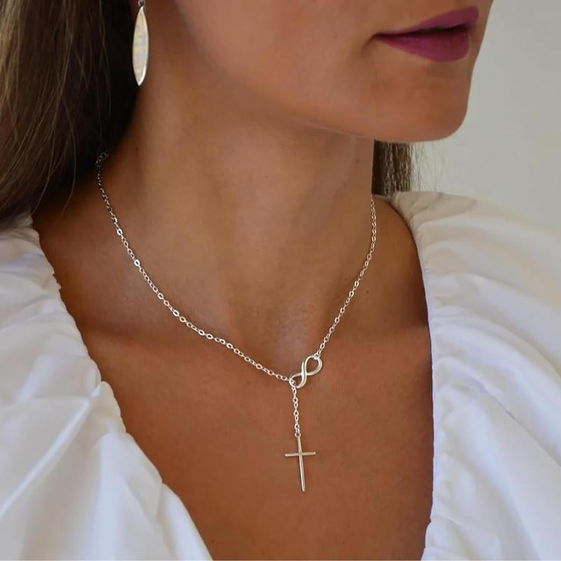 NECOCY Cross Y Chain Pendant Necklaces for Women-Non Tarnish Dainty Charm Necklace-Waterproof Religious Jewelry Gift for Fashion