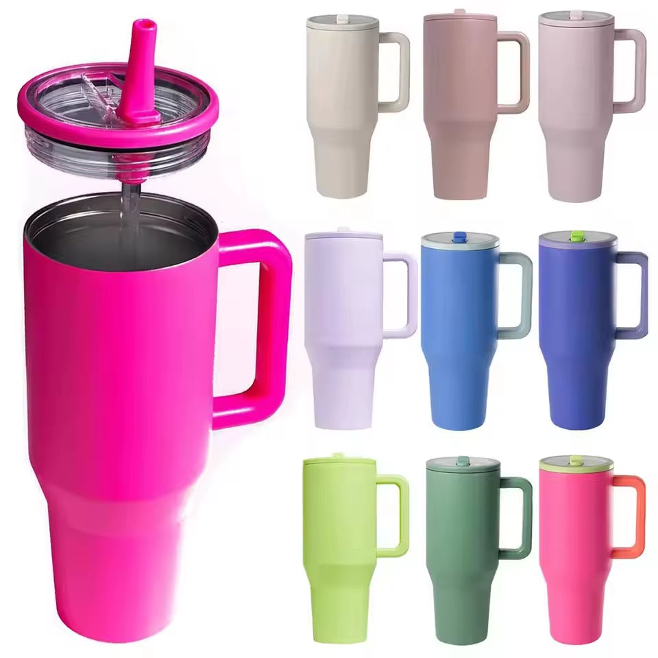 40 Oz Insulated Tumbler with Handle Straw Double Wall Vacuum Leakproof Thermal Iced Travel Mug Hot Drink Coffee Cup with Lid