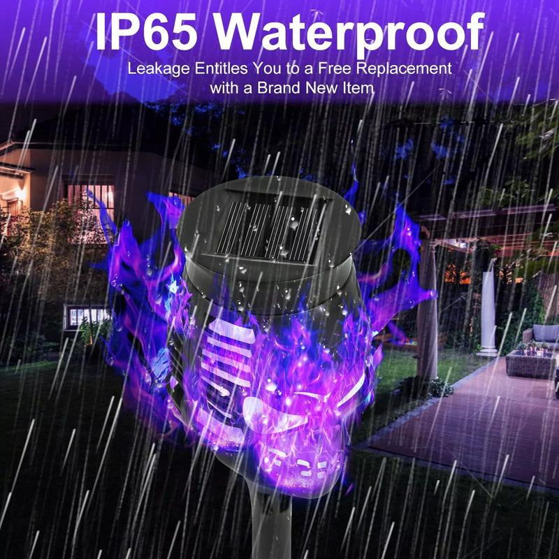 Halloween Spooky Skulls Solar Torches 4 Pack Flickering Gardenlamp Ecofriendly Decorative Lights for Lawn & Pathway