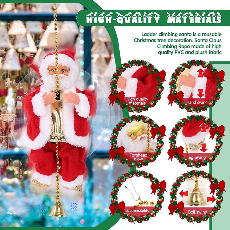 2025 Electric Climbing Santa Christmas Ornament on Rope, with Light Music and Sound Animation Climbing Beads Music Moving, Ladder for Indoor and Outdoor Hanging, Characters Christmas Decorations for Home Gift, Climbing up and down Battery Powered Toys