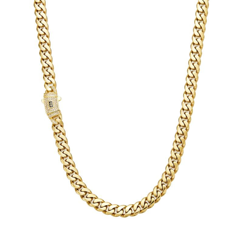 [New Upgraded]14K Gold-Plated Cuban Necklace.The New Plated Craftsmanship and Classic White Stone Inlay Design Are Dazzling.Miami Cuban Necklace Combines Tradition and Fashion.The Best Gift for Him/Her.6Mm/8Mm/10Mm/12Mm/14Mm Are Available.