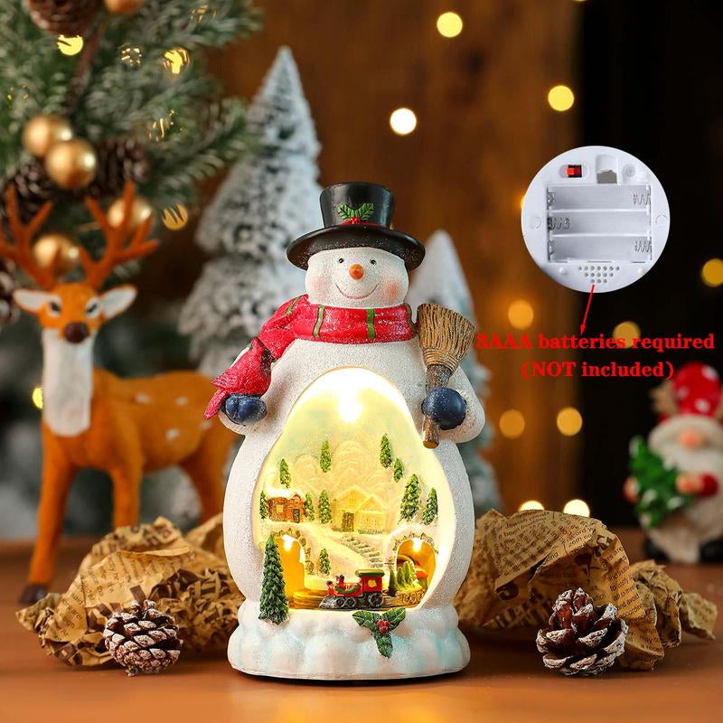 Christmas Santa Snowman Music Box, Village & Rotating Train Decor, Musical Lights, Durable Resin Material, Hand-Painted Colors