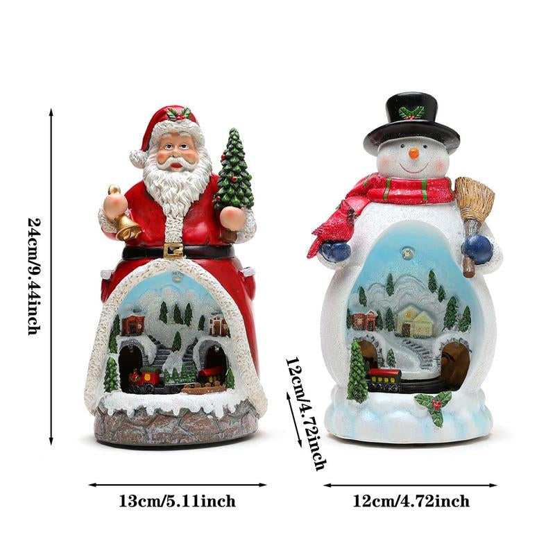 Christmas Santa Snowman Music Box, Village & Rotating Train Decor, Musical Lights, Durable Resin Material, Hand-Painted Colors