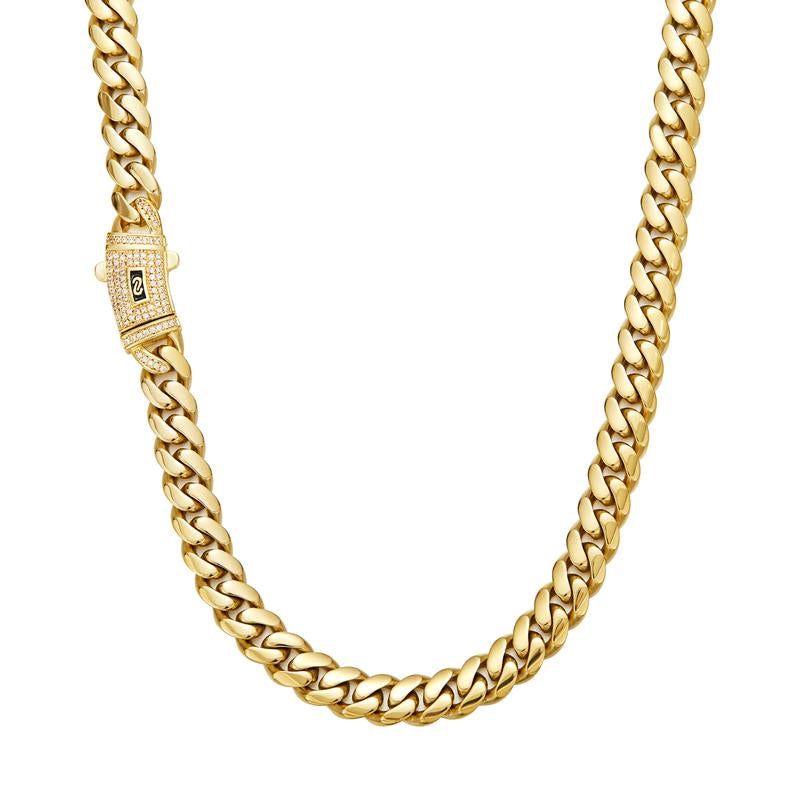 [New Upgraded]14K Gold-Plated Cuban Necklace.The New Plated Craftsmanship and Classic White Stone Inlay Design Are Dazzling.Miami Cuban Necklace Combines Tradition and Fashion.The Best Gift for Him/Her.6Mm/8Mm/10Mm/12Mm/14Mm Are Available.