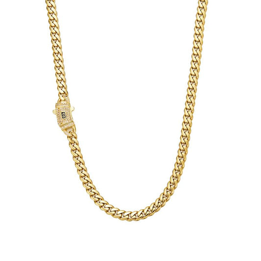 [New Upgraded]14K Gold-Plated Cuban Necklace.The New Plated Craftsmanship and Classic White Stone Inlay Design Are Dazzling.Miami Cuban Necklace Combines Tradition and Fashion.The Best Gift for Him/Her.6Mm/8Mm/10Mm/12Mm/14Mm Are Available.