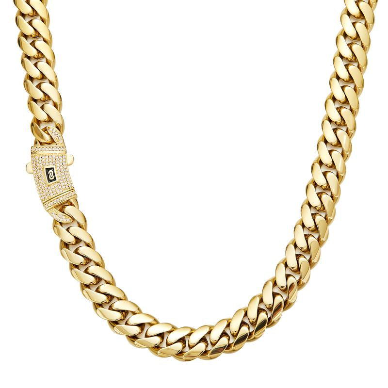 [New Upgraded]14K Gold-Plated Cuban Necklace.The New Plated Craftsmanship and Classic White Stone Inlay Design Are Dazzling.Miami Cuban Necklace Combines Tradition and Fashion.The Best Gift for Him/Her.6Mm/8Mm/10Mm/12Mm/14Mm Are Available.