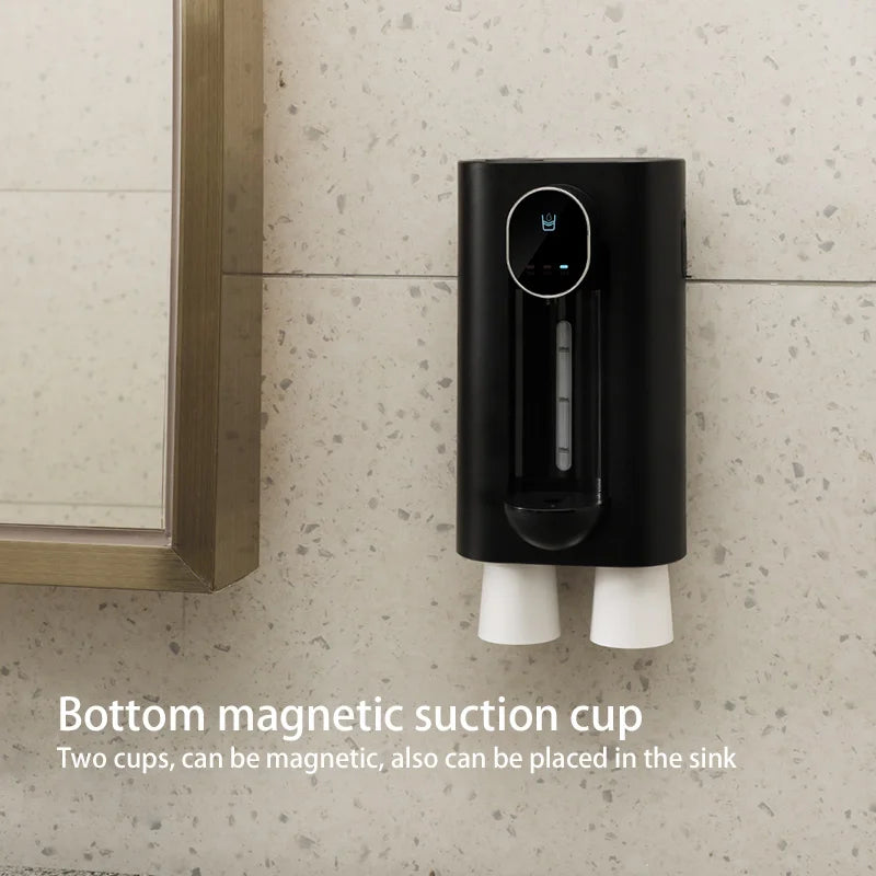 Automatic Mouthwash Dispenser Bottle 540Ml Wall-Mount Smart Senser Touchless Tooth Cleaner with Magnetic Cups for Bathroom