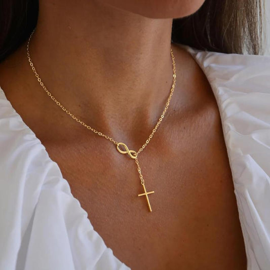 NECOCY Cross Y Chain Pendant Necklaces for Women-Non Tarnish Dainty Charm Necklace-Waterproof Religious Jewelry Gift for Fashion