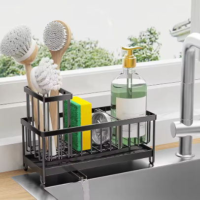 Sponge Holder for Kitchen Sink, Sink Caddy with High Brush Holder, Kitchen Sink Organizer