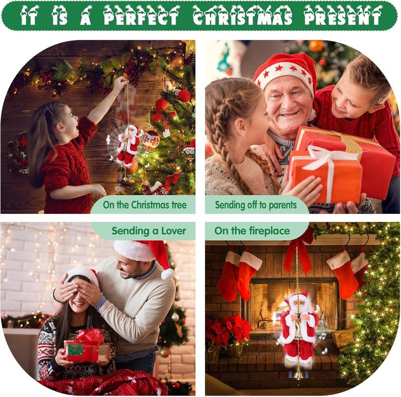 2025 Electric Climbing Santa Christmas Ornament on Rope, with Light Music and Sound Animation Climbing Beads Music Moving, Ladder for Indoor and Outdoor Hanging, Characters Christmas Decorations for Home Gift, Climbing up and down Battery Powered Toys