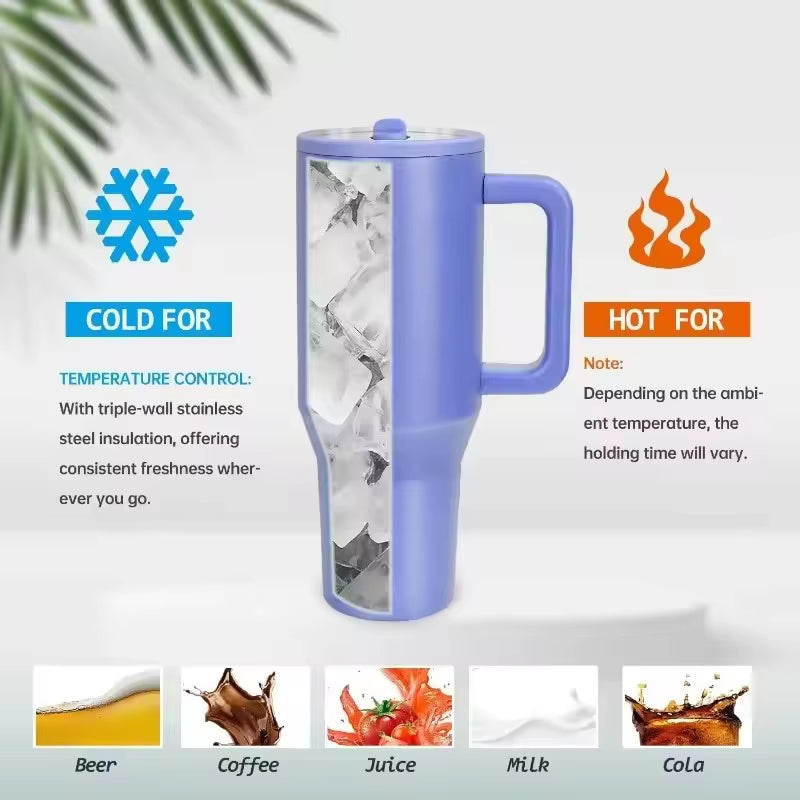 40 Oz Insulated Tumbler with Handle Straw Double Wall Vacuum Leakproof Thermal Iced Travel Mug Hot Drink Coffee Cup with Lid