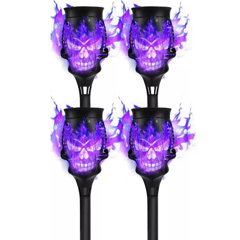 Halloween Spooky Skulls Solar Torches 4 Pack Flickering Gardenlamp Ecofriendly Decorative Lights for Lawn & Pathway