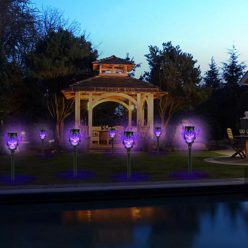 Halloween Spooky Skulls Solar Torches 4 Pack Flickering Gardenlamp Ecofriendly Decorative Lights for Lawn & Pathway