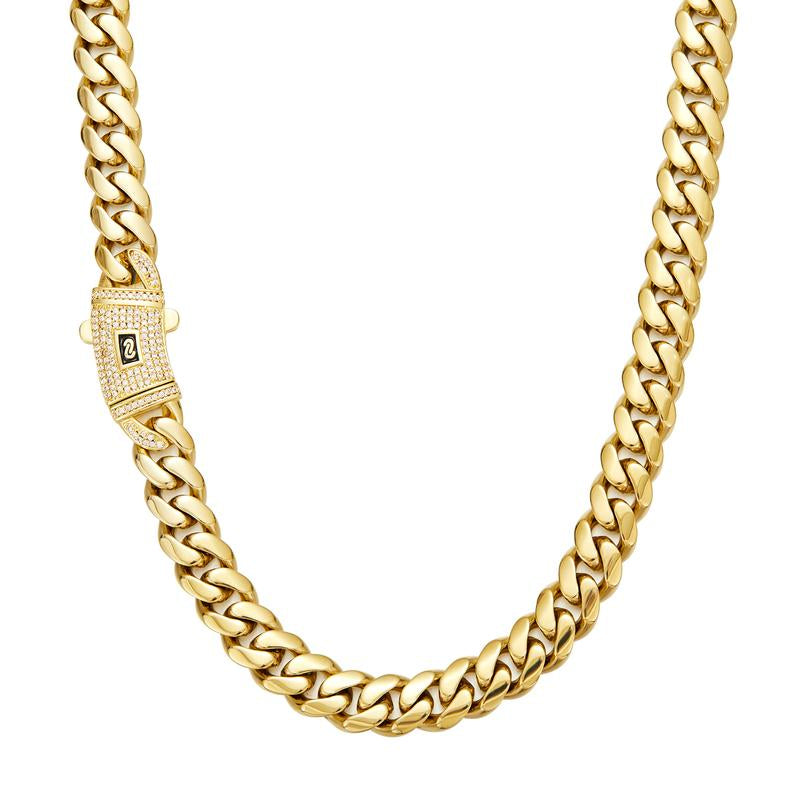 [New Upgraded]14K Gold-Plated Cuban Necklace.The New Plated Craftsmanship and Classic White Stone Inlay Design Are Dazzling.Miami Cuban Necklace Combines Tradition and Fashion.The Best Gift for Him/Her.6Mm/8Mm/10Mm/12Mm/14Mm Are Available.