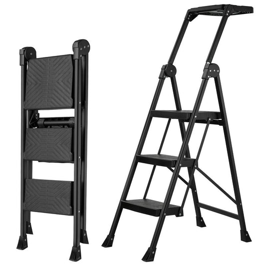 Xinsunho 3 Step Ladder, Foldable Handrail & Tool Tray Stool Ladders with Anti-Slip Wide Pedal, 660 Lbs Sturdy Steel Ladder for Home Kitchen and Outdoor