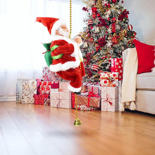 2025 Electric Climbing Santa Christmas Ornament on Rope, with Light Music and Sound Animation Climbing Beads Music Moving, Ladder for Indoor and Outdoor Hanging, Characters Christmas Decorations for Home Gift, Climbing up and down Battery Powered Toys