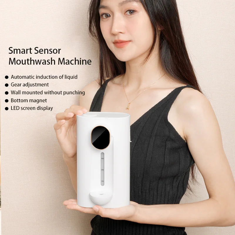 Automatic Mouthwash Dispenser Bottle 540Ml Wall-Mount Smart Senser Touchless Tooth Cleaner with Magnetic Cups for Bathroom