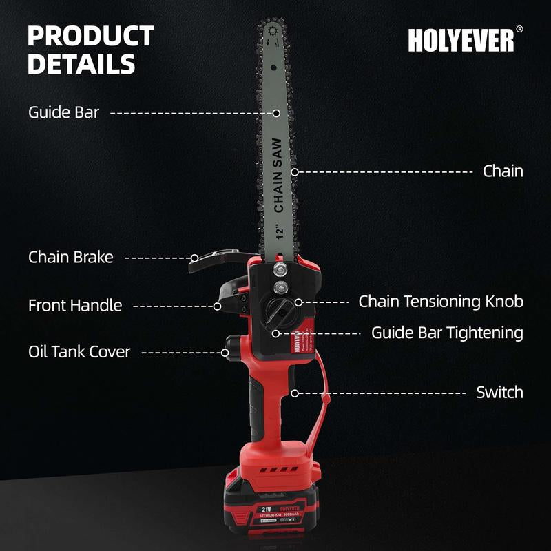 Holyever Cordless High Speed Brushless 12" Chain Saw with Two 21V Batteries,For Makita , Automatic Lubrication, Great for Logging, Crafts, Home, Gifts