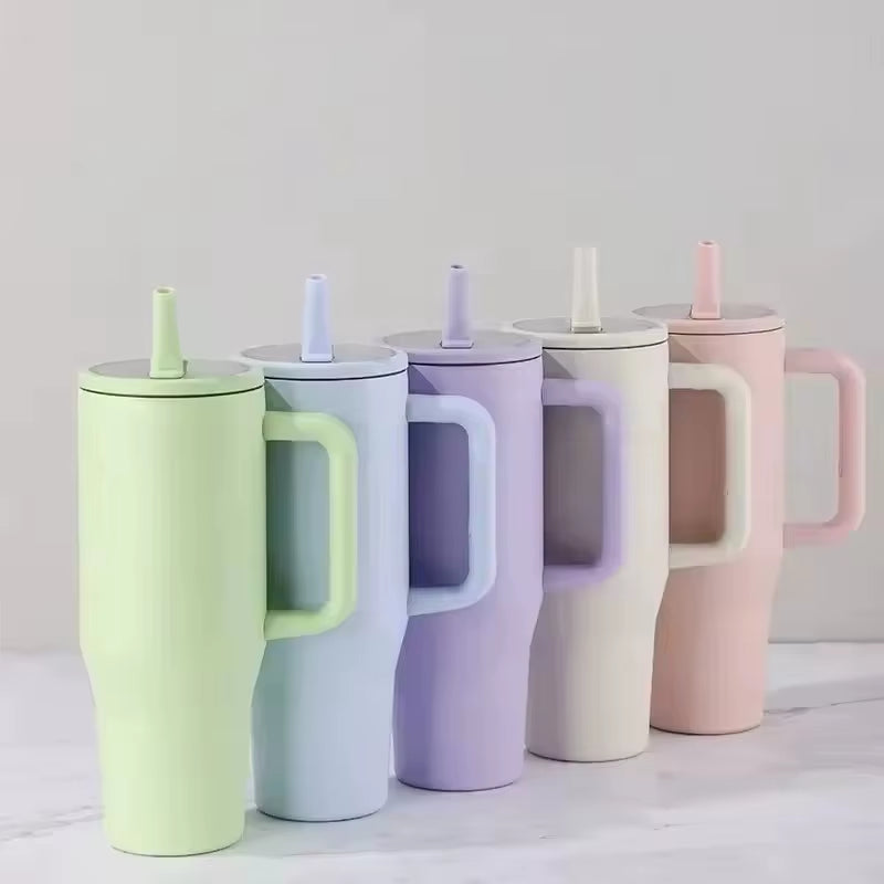 40 Oz Insulated Tumbler with Handle Straw Double Wall Vacuum Leakproof Thermal Iced Travel Mug Hot Drink Coffee Cup with Lid