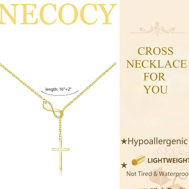 NECOCY Cross Y Chain Pendant Necklaces for Women-Non Tarnish Dainty Charm Necklace-Waterproof Religious Jewelry Gift for Fashion