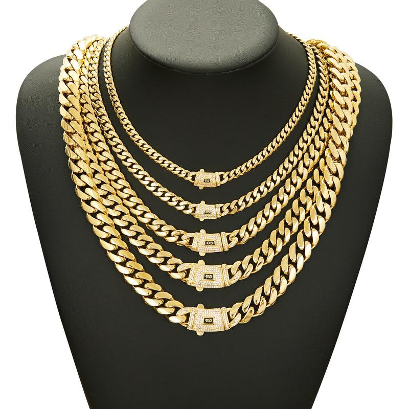 [New Upgraded]14K Gold-Plated Cuban Necklace.The New Plated Craftsmanship and Classic White Stone Inlay Design Are Dazzling.Miami Cuban Necklace Combines Tradition and Fashion.The Best Gift for Him/Her.6Mm/8Mm/10Mm/12Mm/14Mm Are Available.