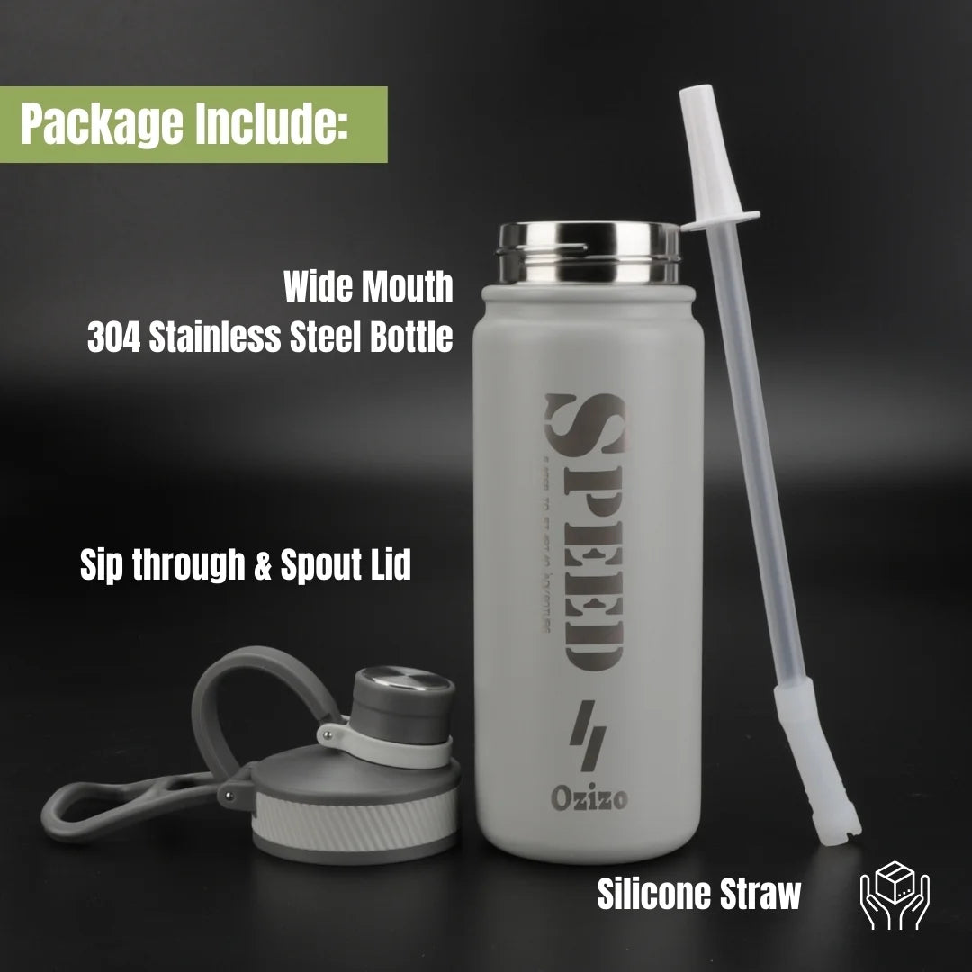 22 Oz Reusable Insulated Stainless Steel Sport Water Bottle with Straw