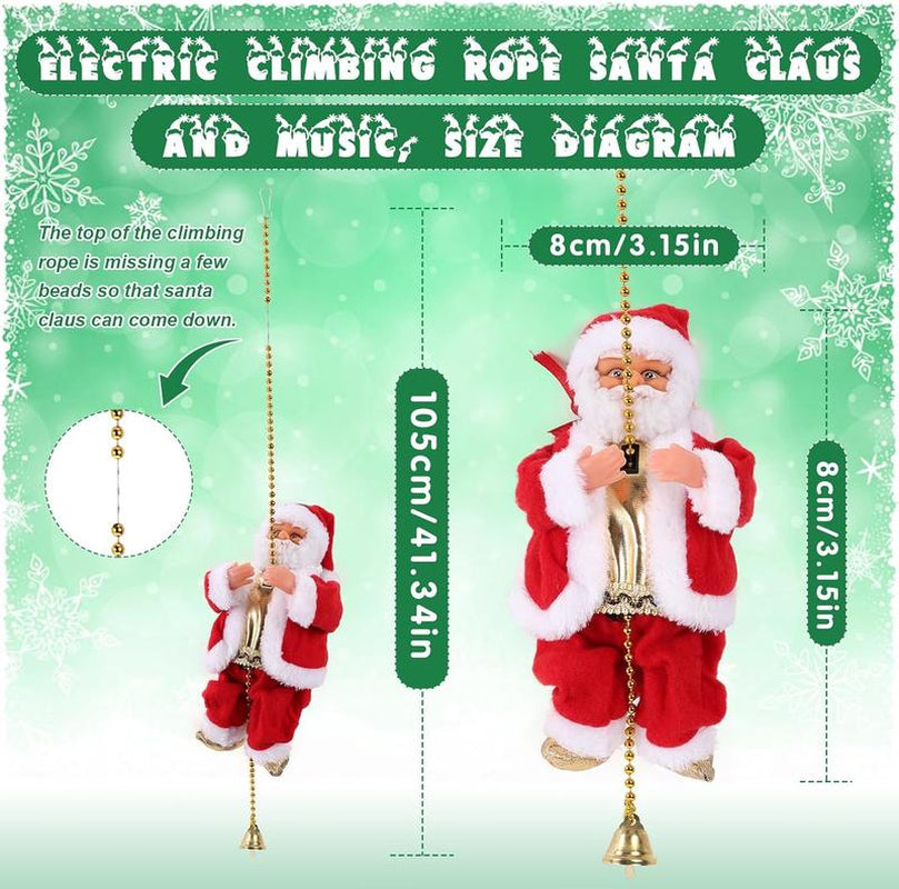 2025 Electric Climbing Santa Christmas Ornament on Rope, with Light Music and Sound Animation Climbing Beads Music Moving, Ladder for Indoor and Outdoor Hanging, Characters Christmas Decorations for Home Gift, Climbing up and down Battery Powered Toys