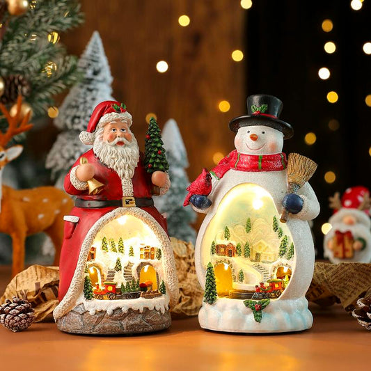 Christmas Santa Snowman Music Box, Village & Rotating Train Decor, Musical Lights, Durable Resin Material, Hand-Painted Colors