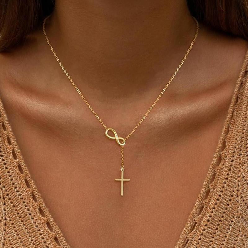 NECOCY Cross Y Chain Pendant Necklaces for Women-Non Tarnish Dainty Charm Necklace-Waterproof Religious Jewelry Gift for Fashion